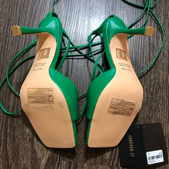 Forever 21 Green Square Toe Lace Up Heels - Picture 10 of 17